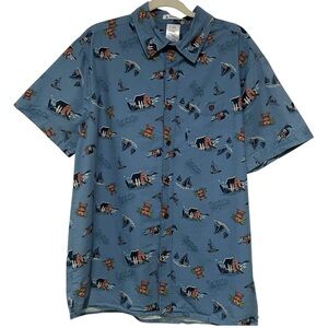 Disney Men's Blue Hawai Themed Short Button Down Shirt M